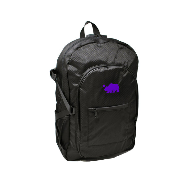 Black backpack purple logo