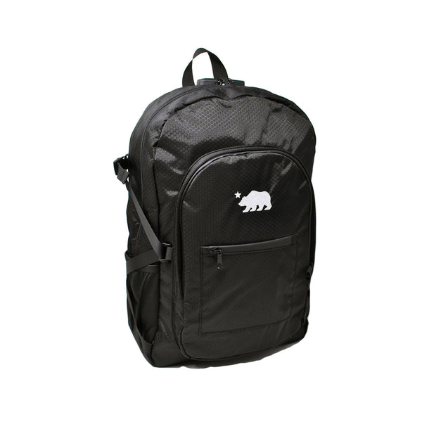 Black backpack white logo