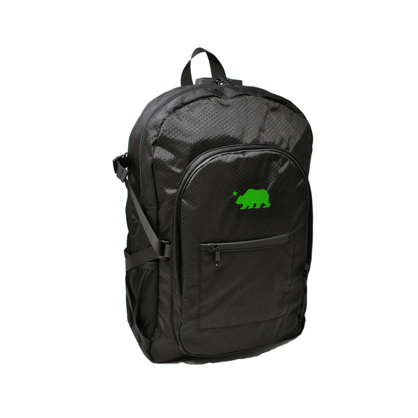 Black backpack green logo