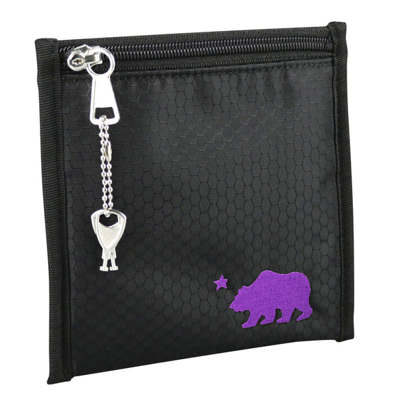 Small black pouch purple logo