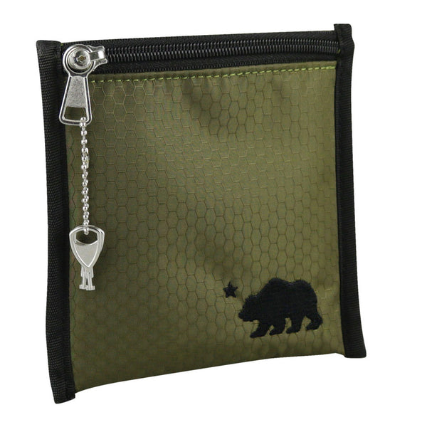 Small olive green pouch black logo